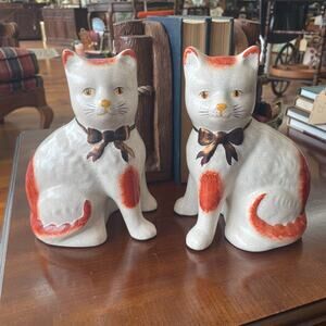 Staffordshire Cat Figurines with Bows – 1970s Collectible Pair
